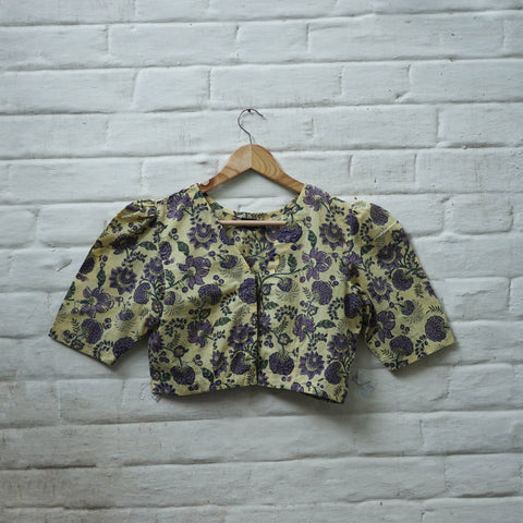 Buy Purple Block Print Cotton Sanganeri Stitched Blouse