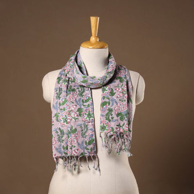 Purple - cotton sanganeri stole with tassels 04