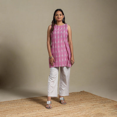 Purple - cotton short pochampally ikat kurta 11