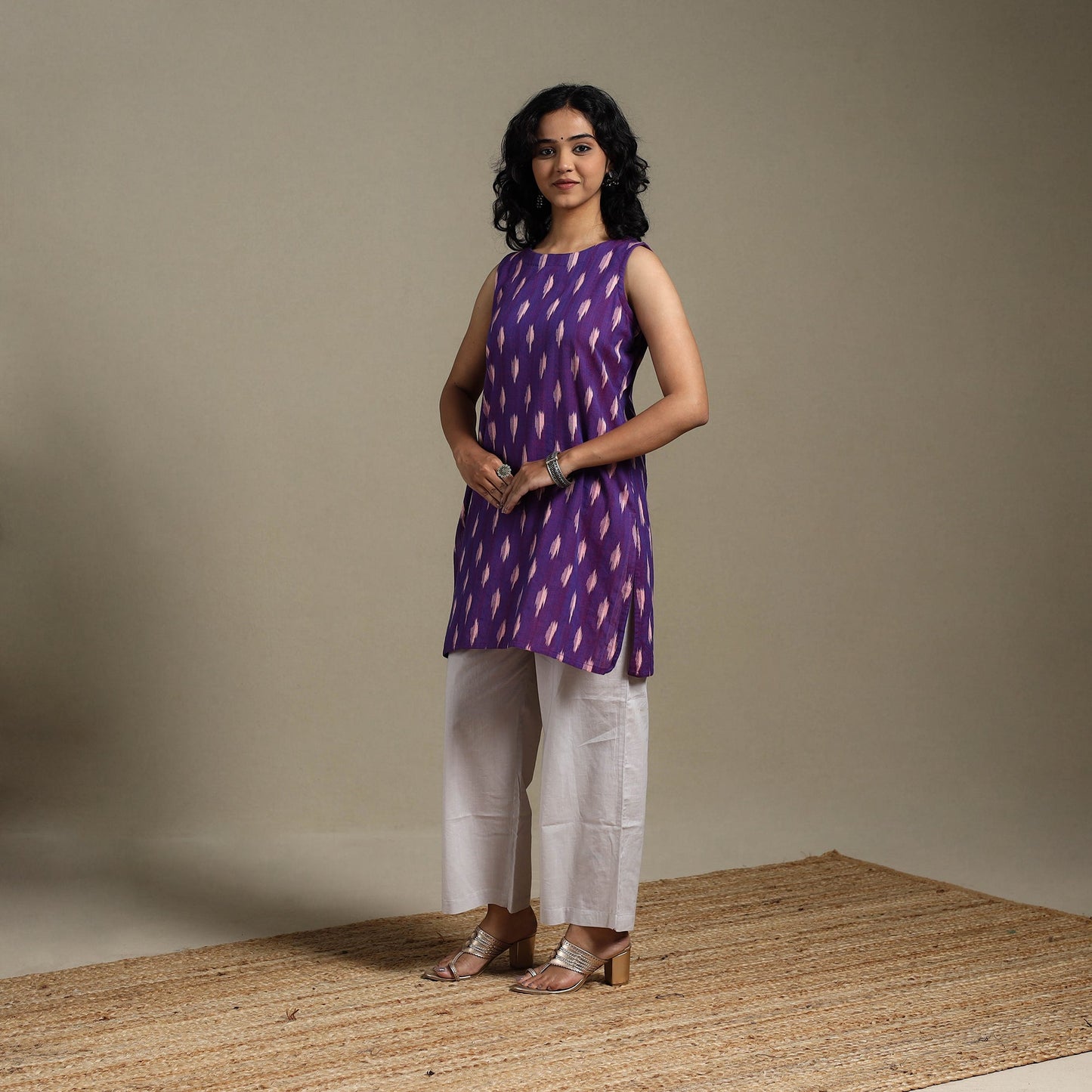 Purple - cotton short pochampally ikat kurta 15