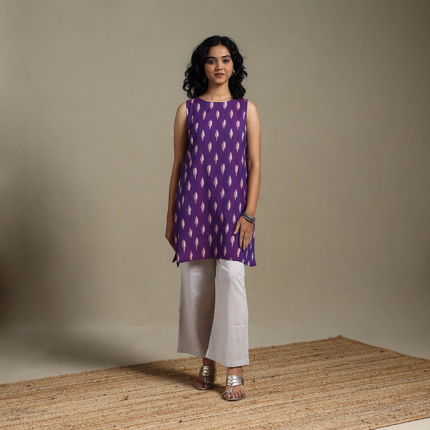 Purple - cotton short pochampally ikat kurta 15