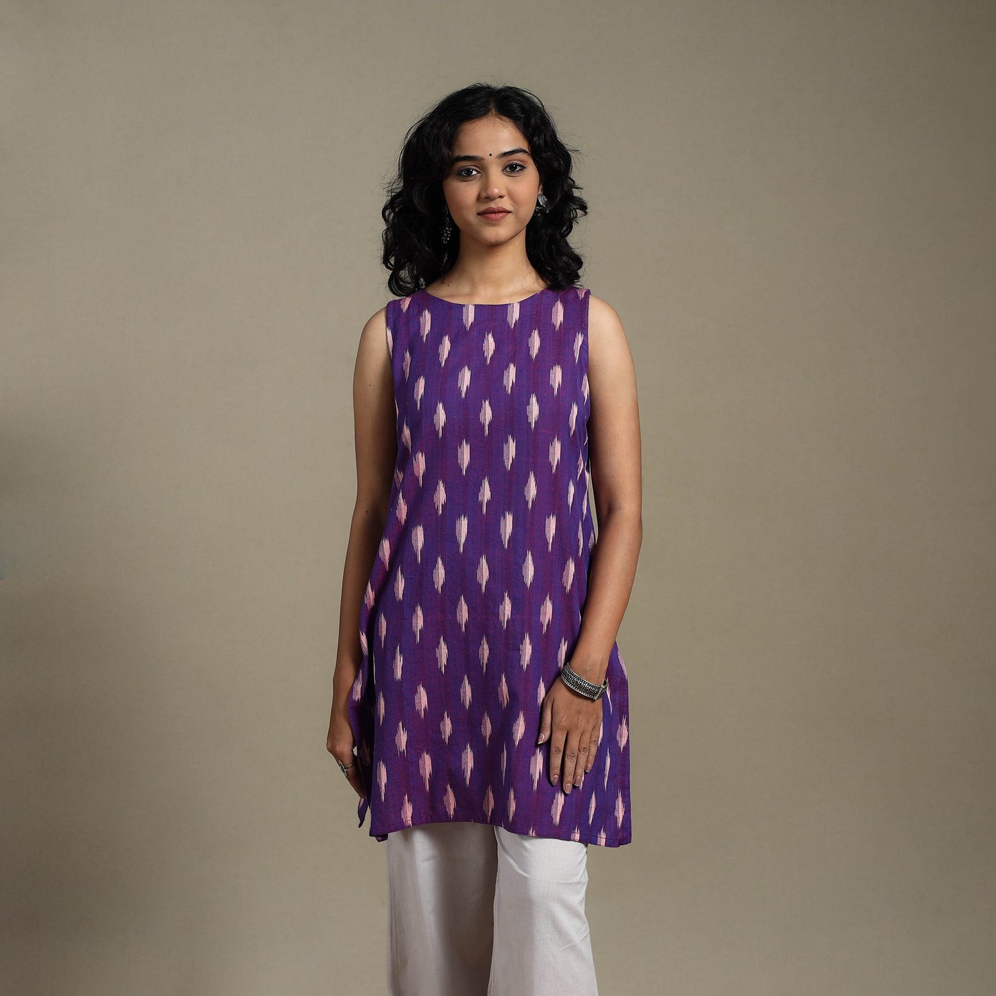 Purple - cotton short pochampally ikat kurta 15