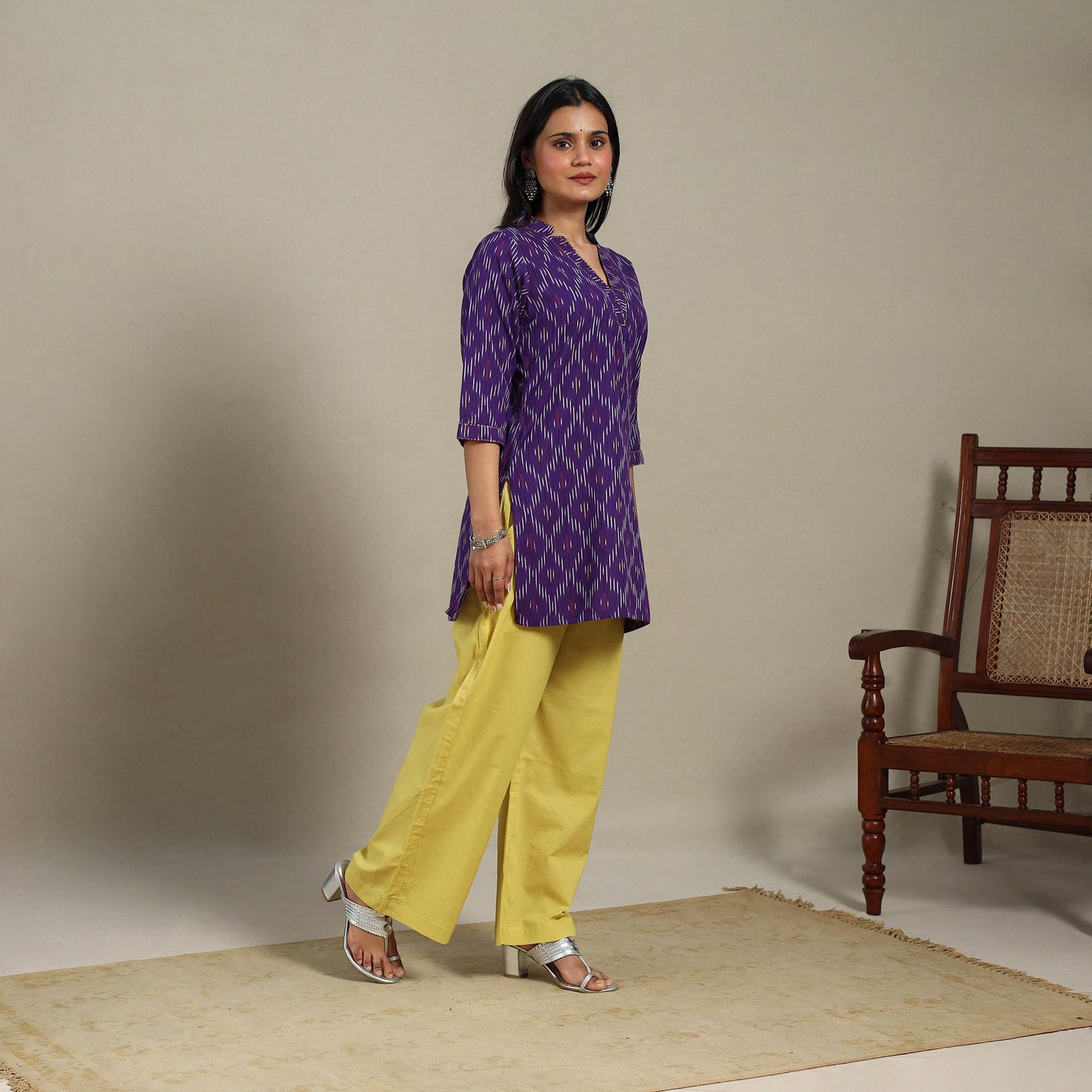 Purple - cotton short pochampally ikat kurta