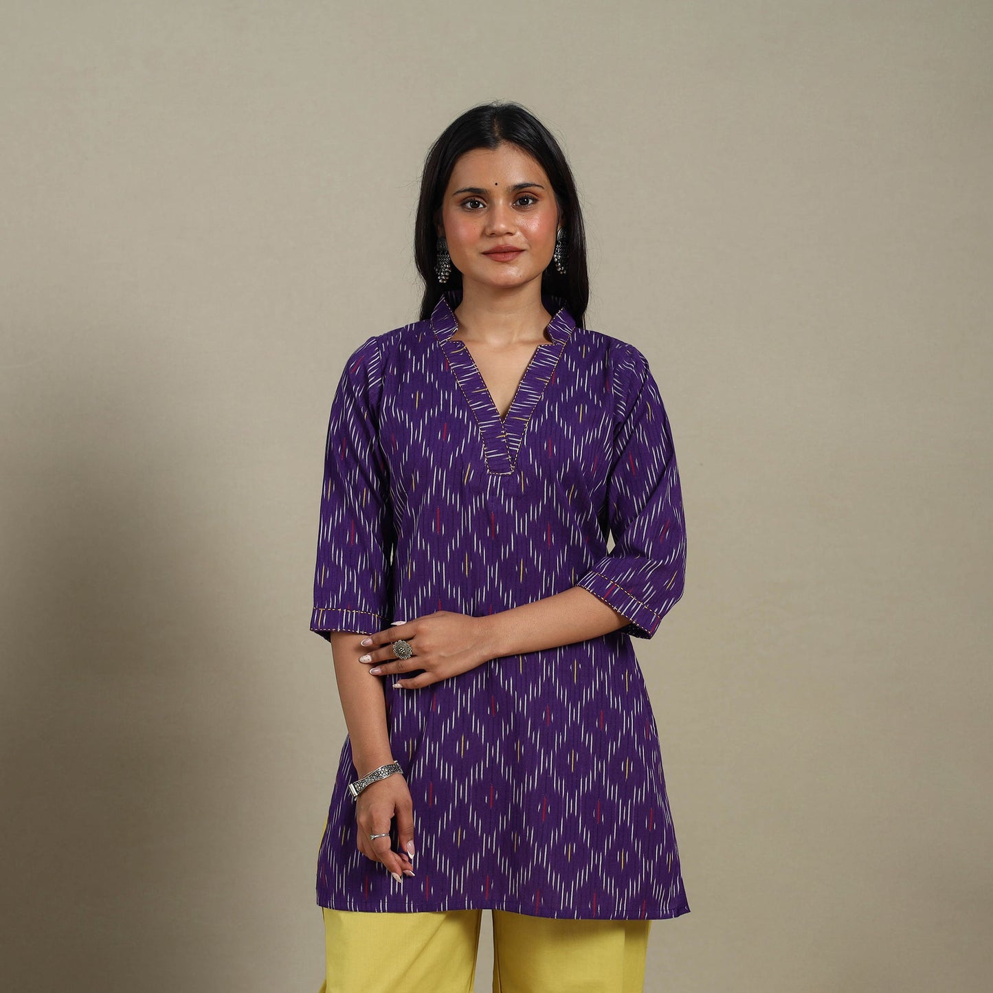 Purple - cotton short pochampally ikat kurta