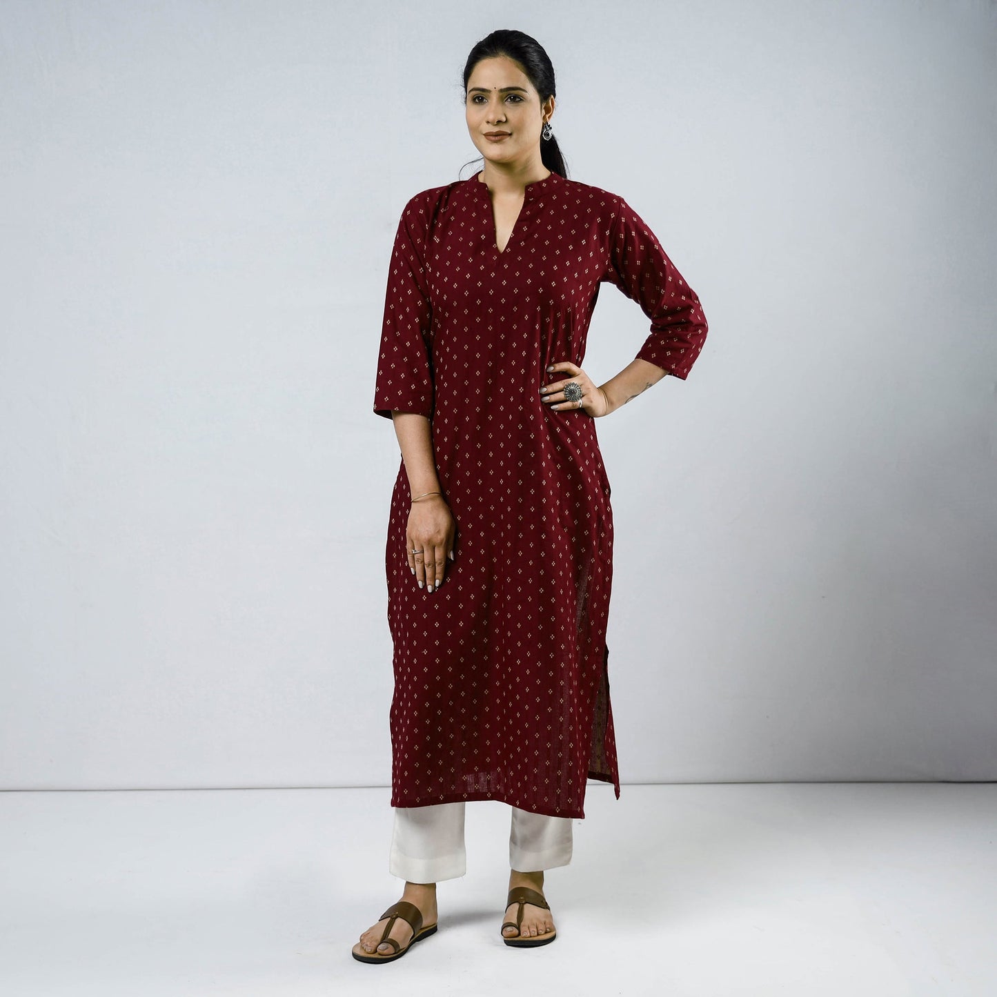 Buy Cotton Straight Jacquard Kurta for Women