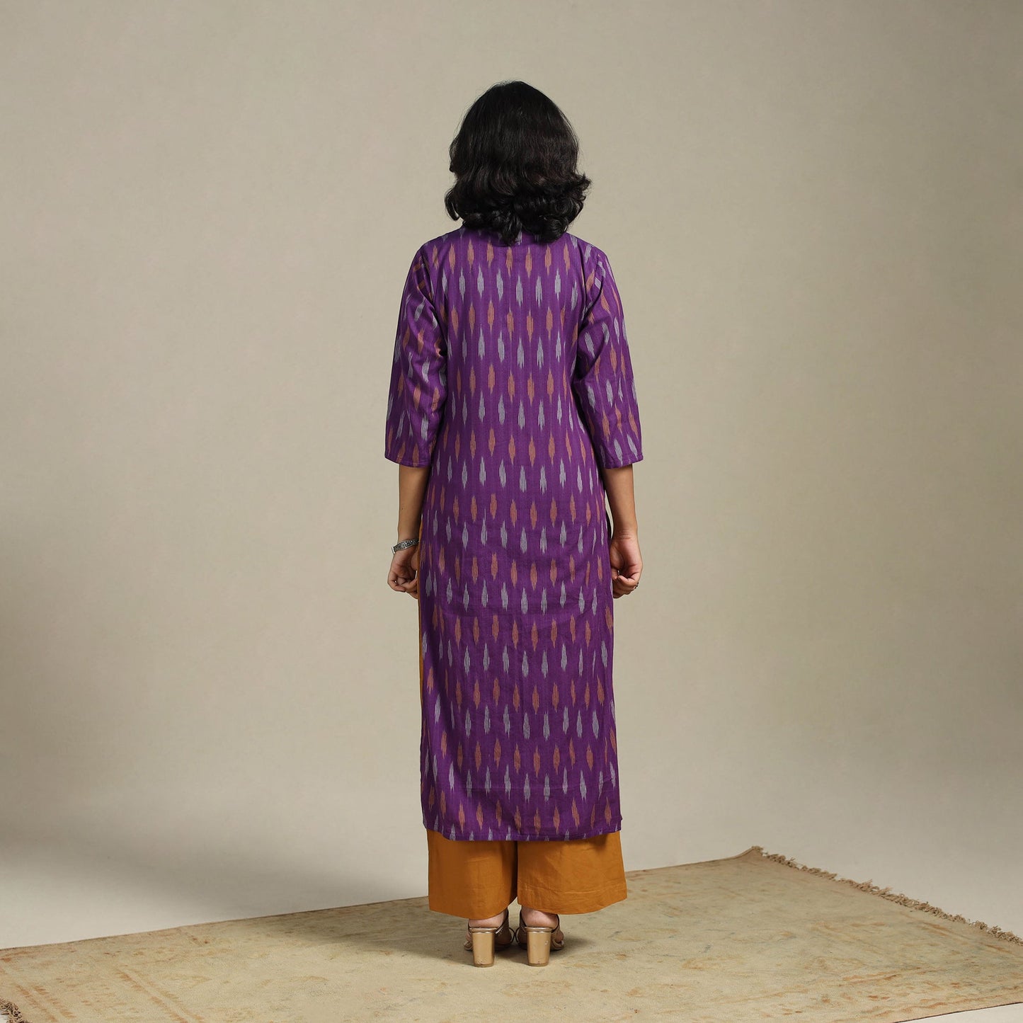Purple Cotton Straight Pochampally Ikat Kurta