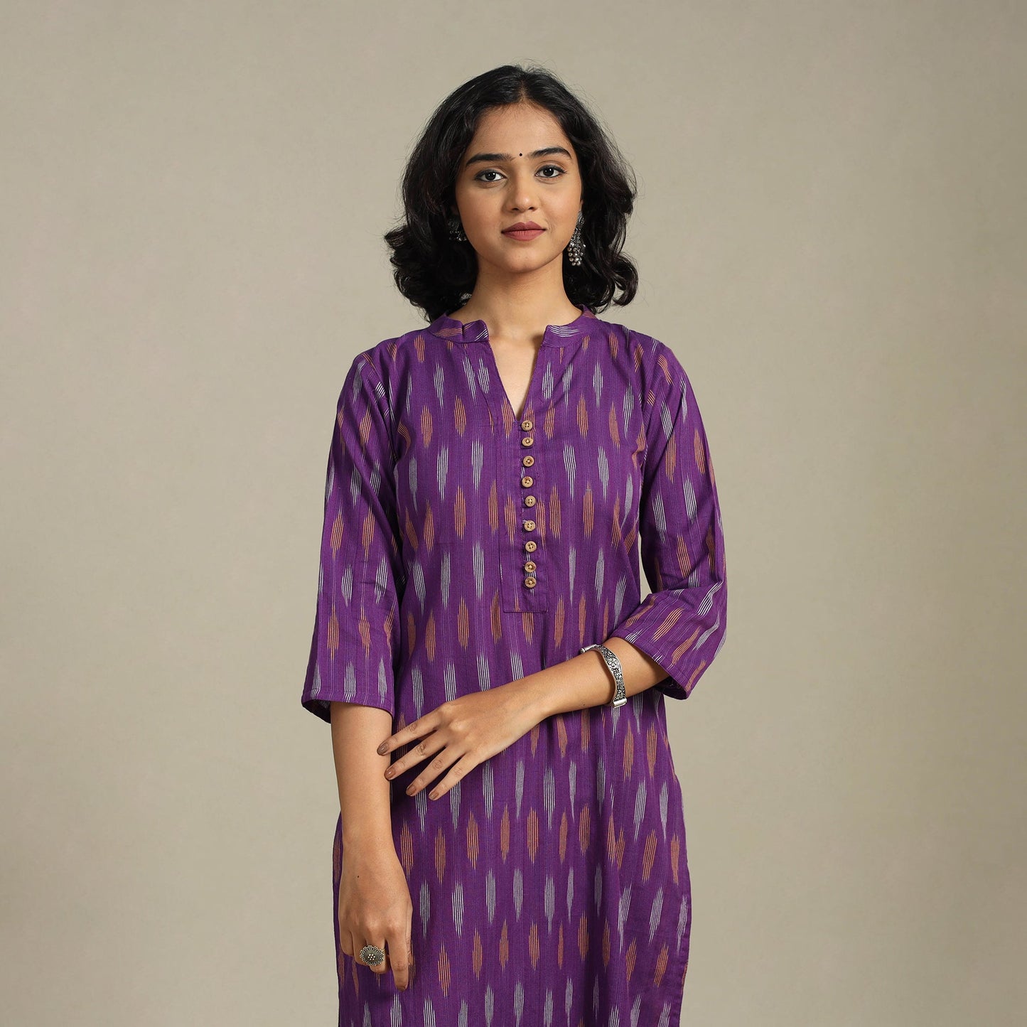 Purple Cotton Straight Pochampally Ikat Kurta