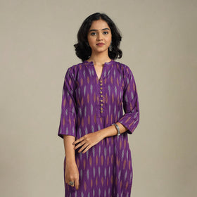 Purple Cotton Straight Pochampally Ikat Kurta