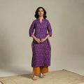 Purple Cotton Straight Pochampally Ikat Kurta