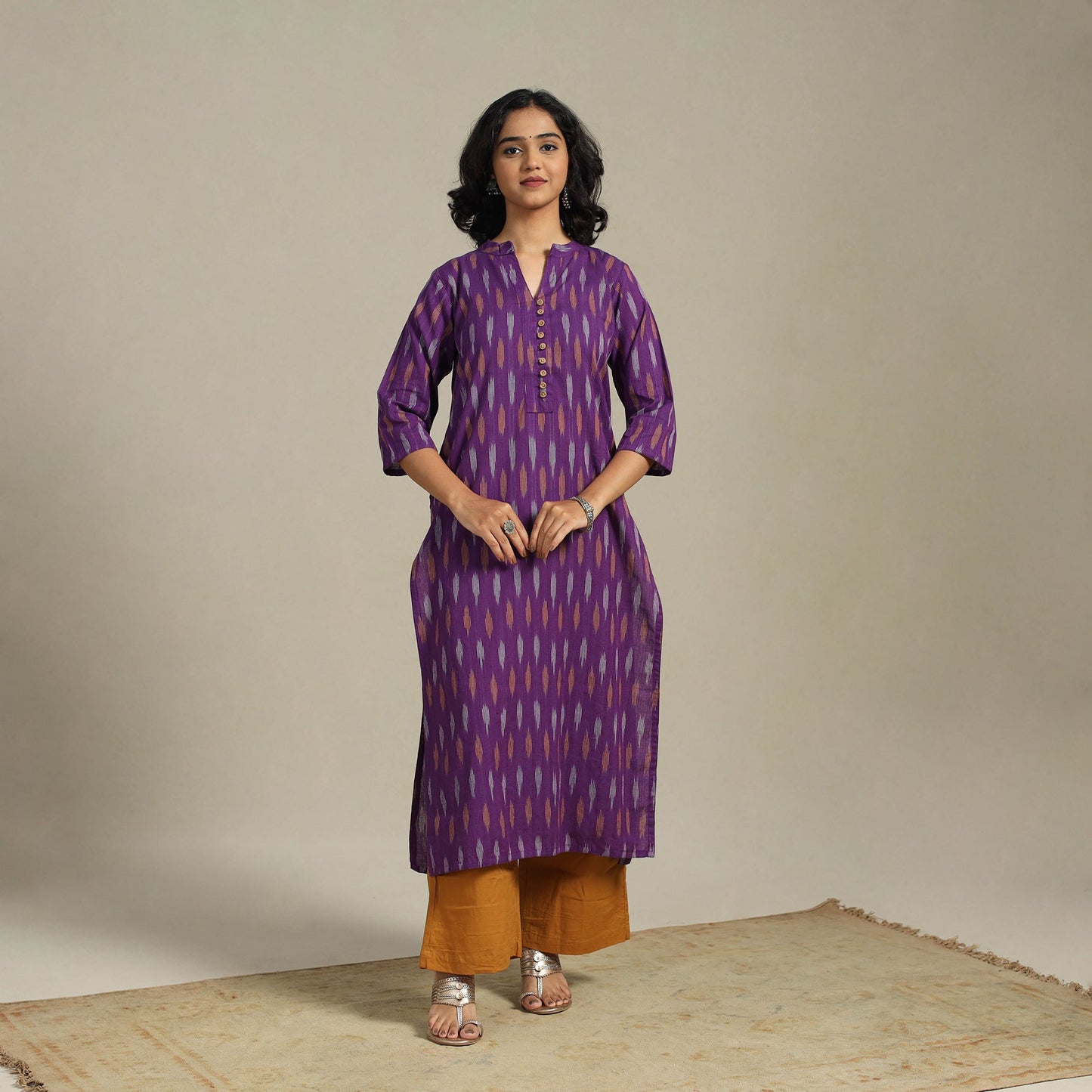Purple Cotton Straight Pochampally Ikat Kurta