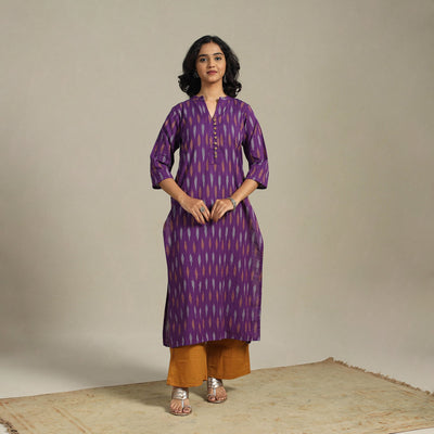 Purple Cotton Straight Pochampally Ikat Kurta