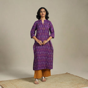 Purple Cotton Straight Pochampally Ikat Kurta