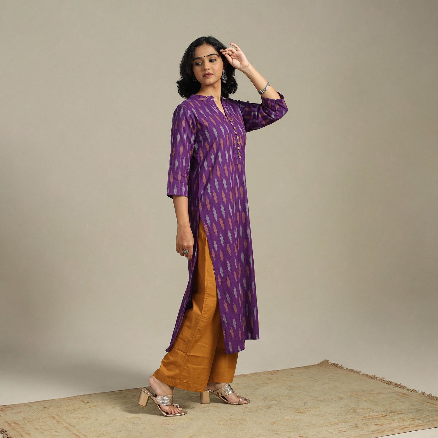Purple Cotton Straight Pochampally Ikat Kurta