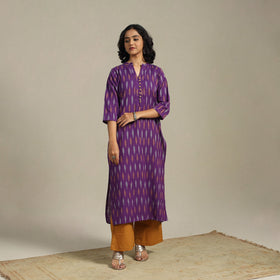 Purple Cotton Straight Pochampally Ikat Kurta