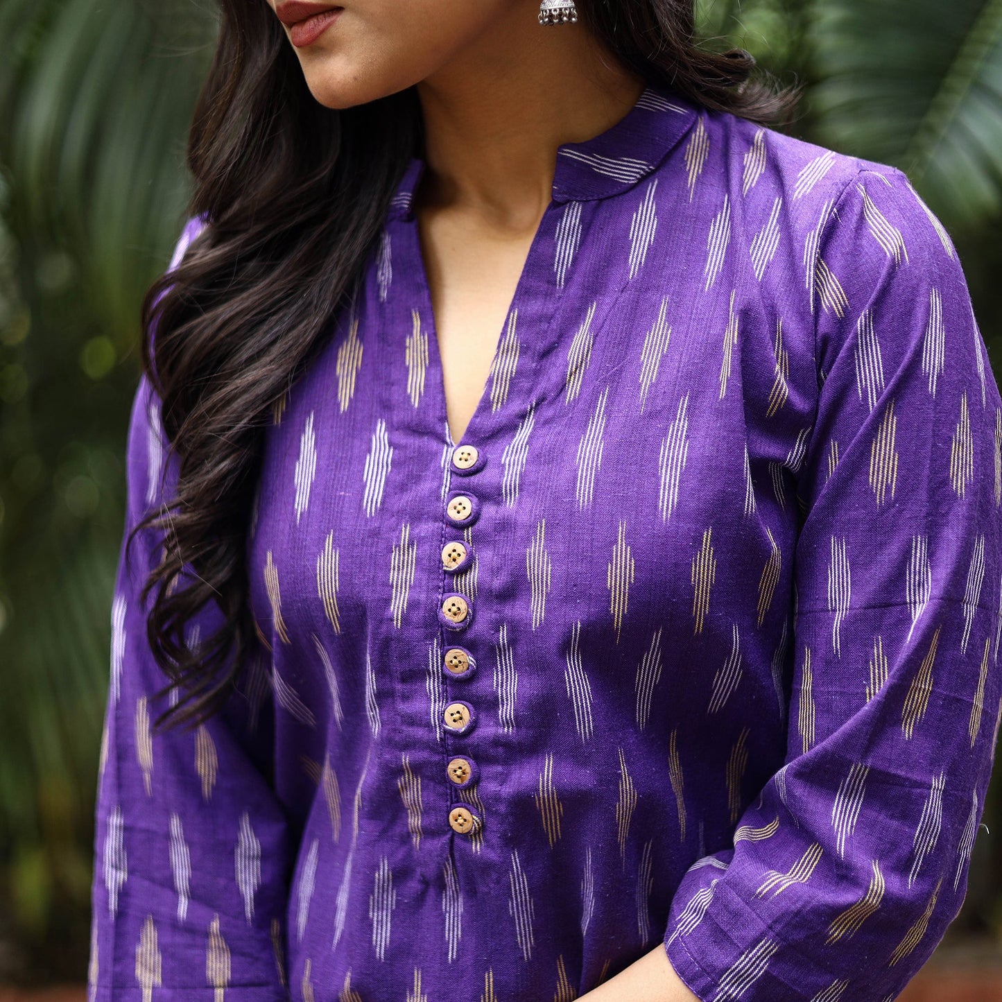 Purple Cotton Straight Pochampally Ikat Kurta for women