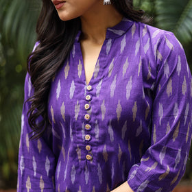 Purple Cotton Straight Pochampally Ikat Kurta for women