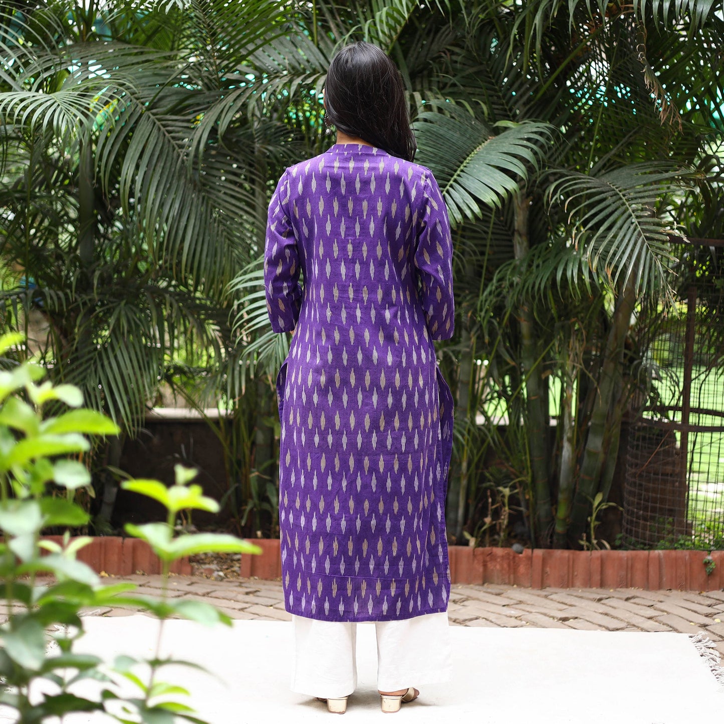 Purple Cotton Straight Pochampally Ikat Kurta for women