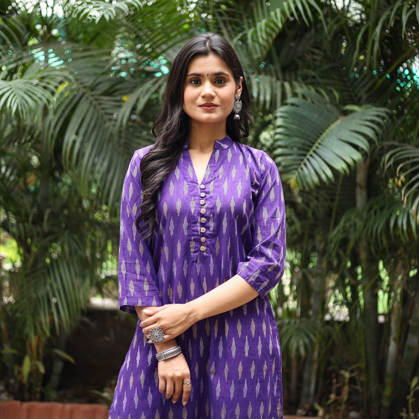 Purple Cotton Straight Pochampally Ikat Kurta for women