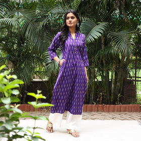 Purple Cotton Straight Pochampally Ikat Kurta for women