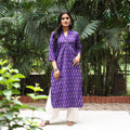 Purple Cotton Straight Pochampally Ikat Kurta for women