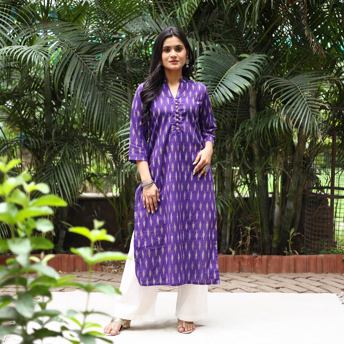 Purple Cotton Straight Pochampally Ikat Kurta for women