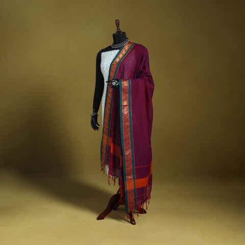 Purple - dharwad cotton dupatta with zari border 06