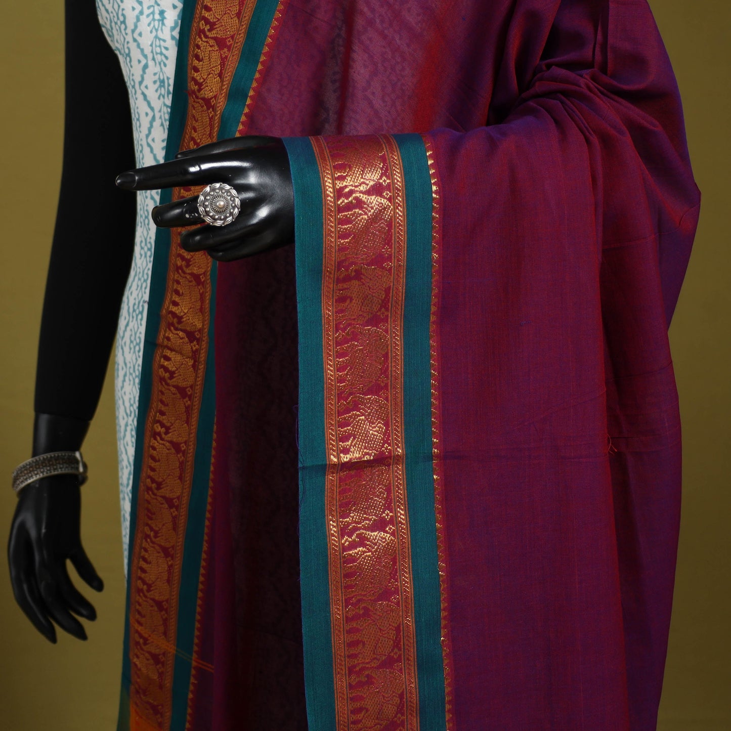 Purple - dharwad cotton dupatta with zari border 06