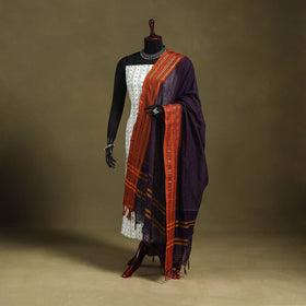 Purple - dharwad cotton dupatta with zari border 09
