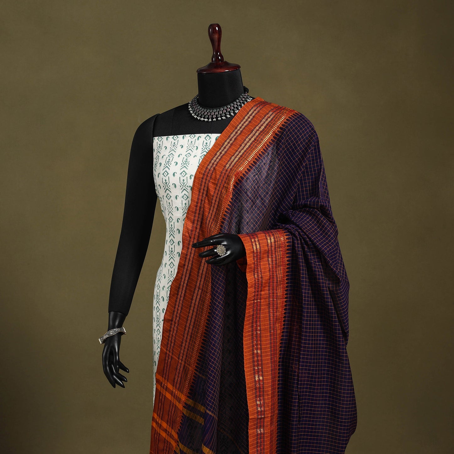 Purple - dharwad cotton dupatta with zari border 09