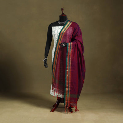 Purple - dharwad cotton dupatta with zari border 11