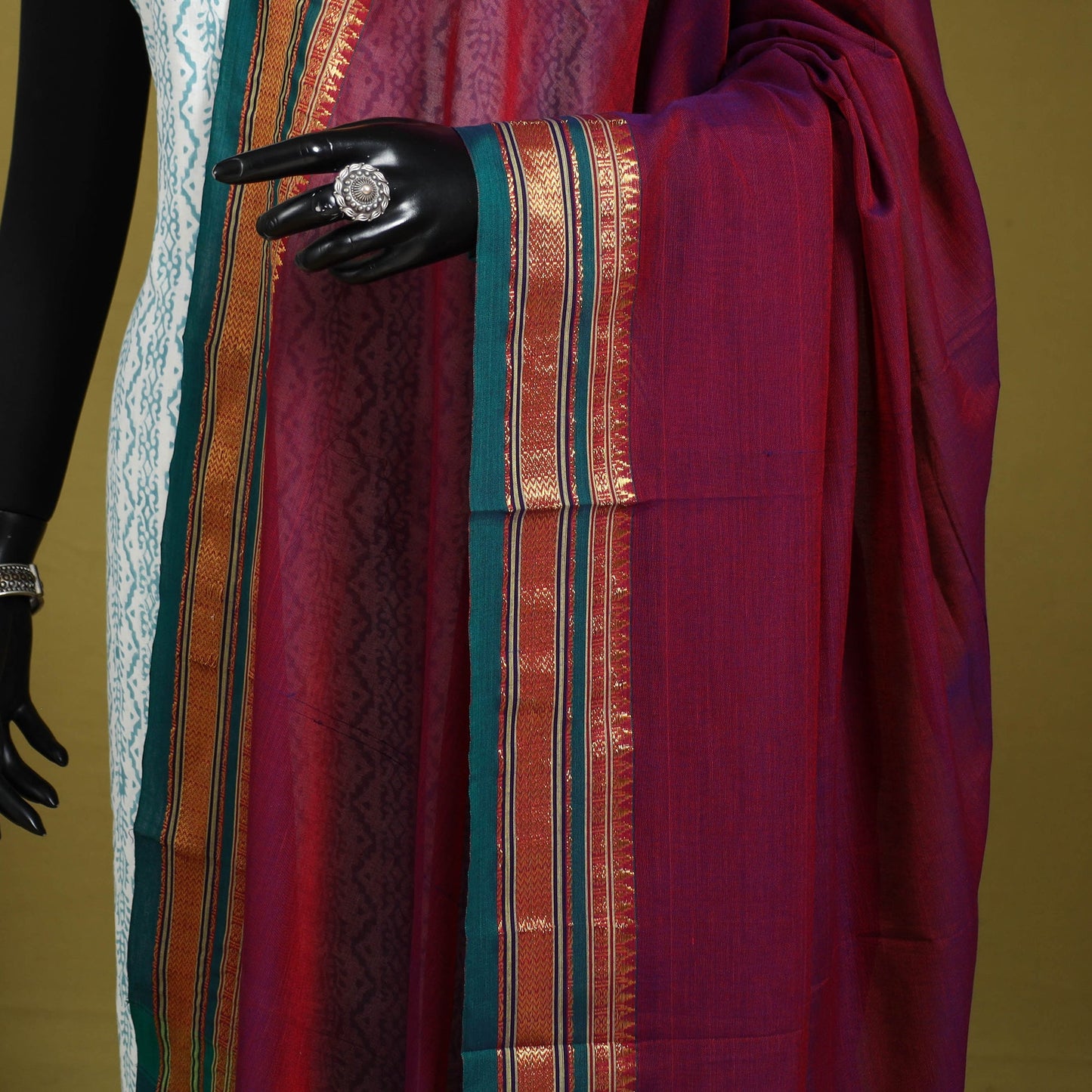 Purple - dharwad cotton dupatta with zari border 19
