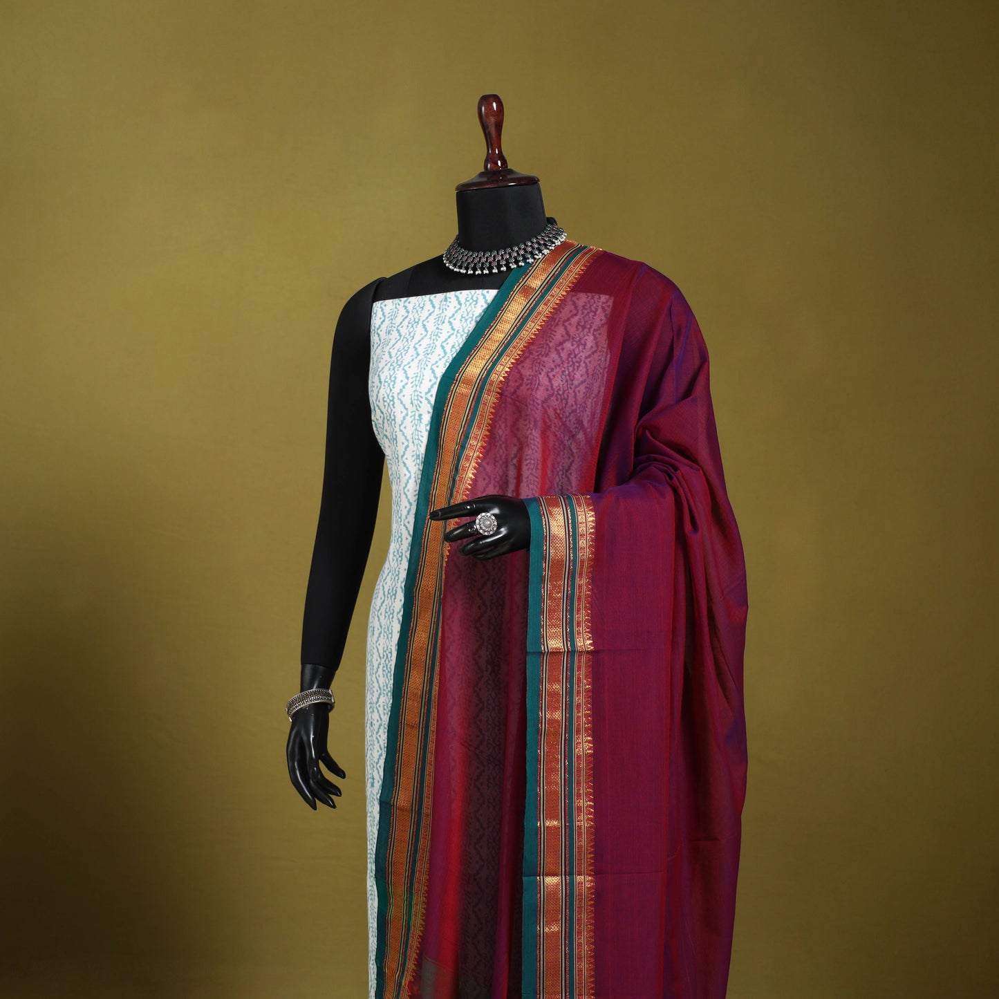 Purple - dharwad cotton dupatta with zari border 19