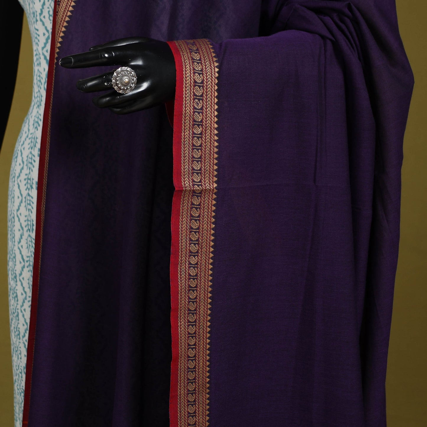 Purple - dharwad cotton dupatta with zari border 26
