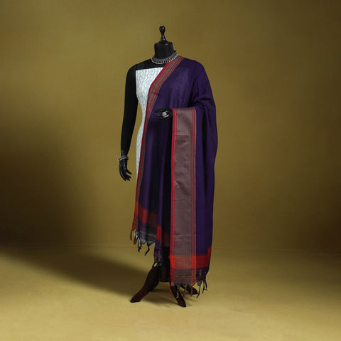 Purple - dharwad cotton dupatta with zari border 27