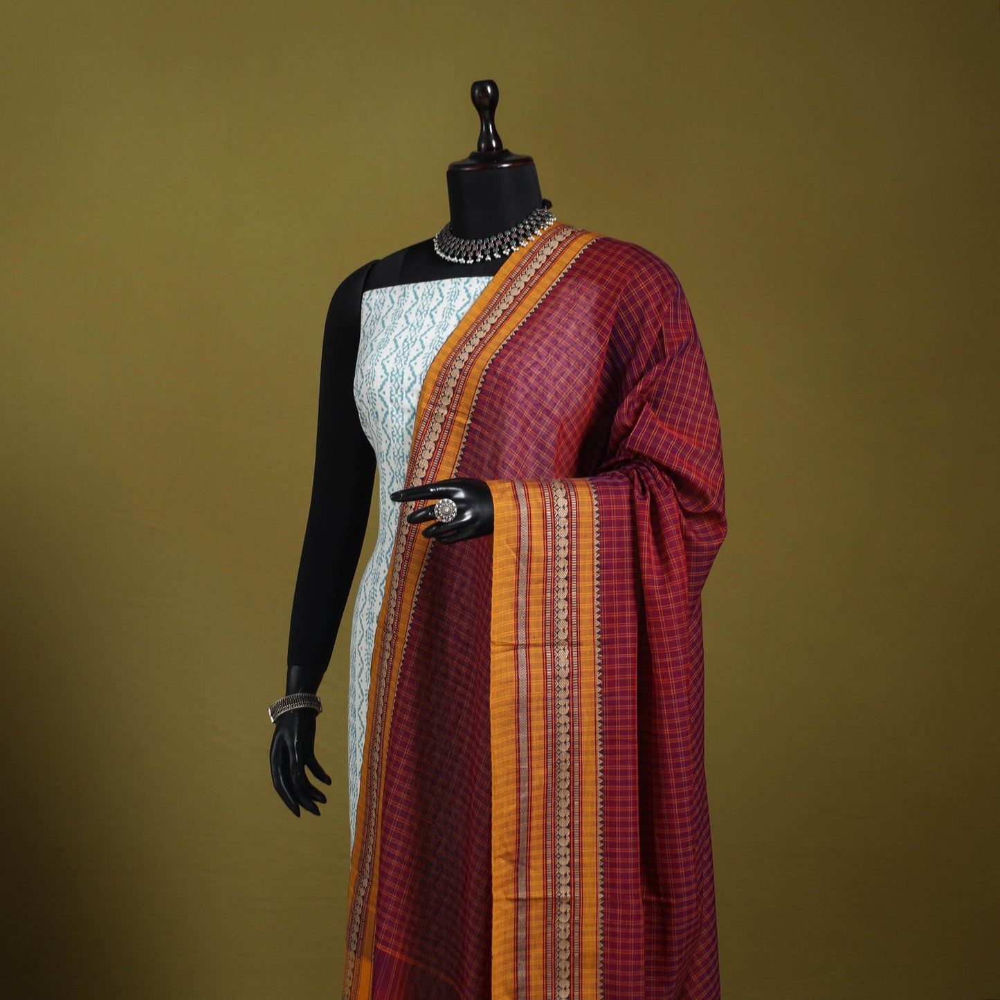 Purple - dharwad cotton dupatta with zari border 68