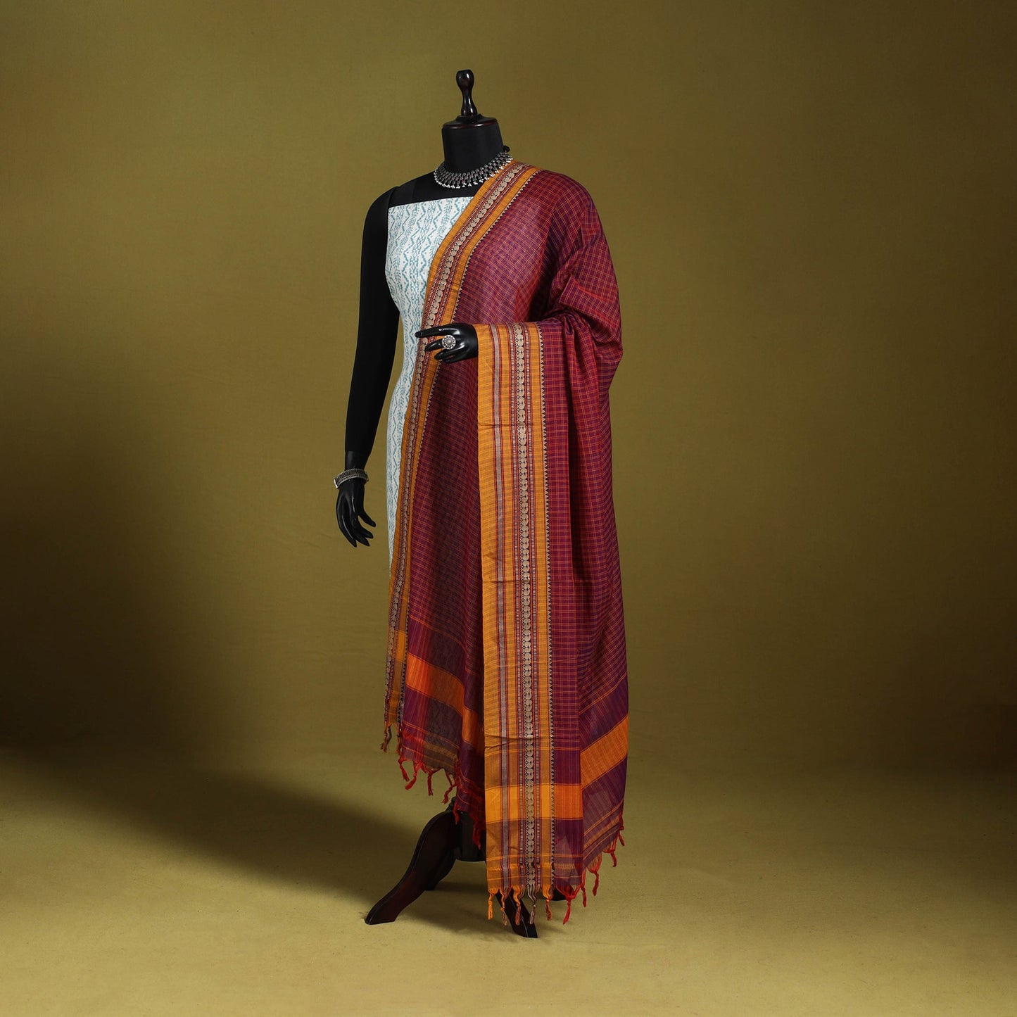 Purple - dharwad cotton dupatta with zari border 68