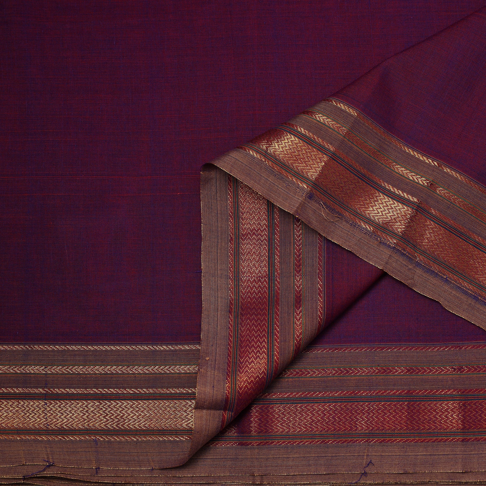 Darwan Color Purple Dharwad Cotton Fabric with Border