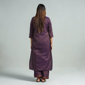 Purple - Dharwad Cotton Kurta with Palazzo & Dupatta Set
