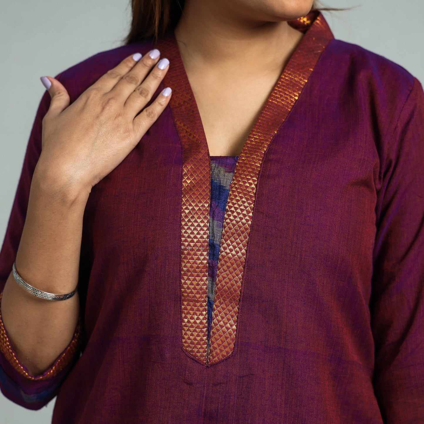 Purple - dharwad cotton kurta with palazzo & dupatta set