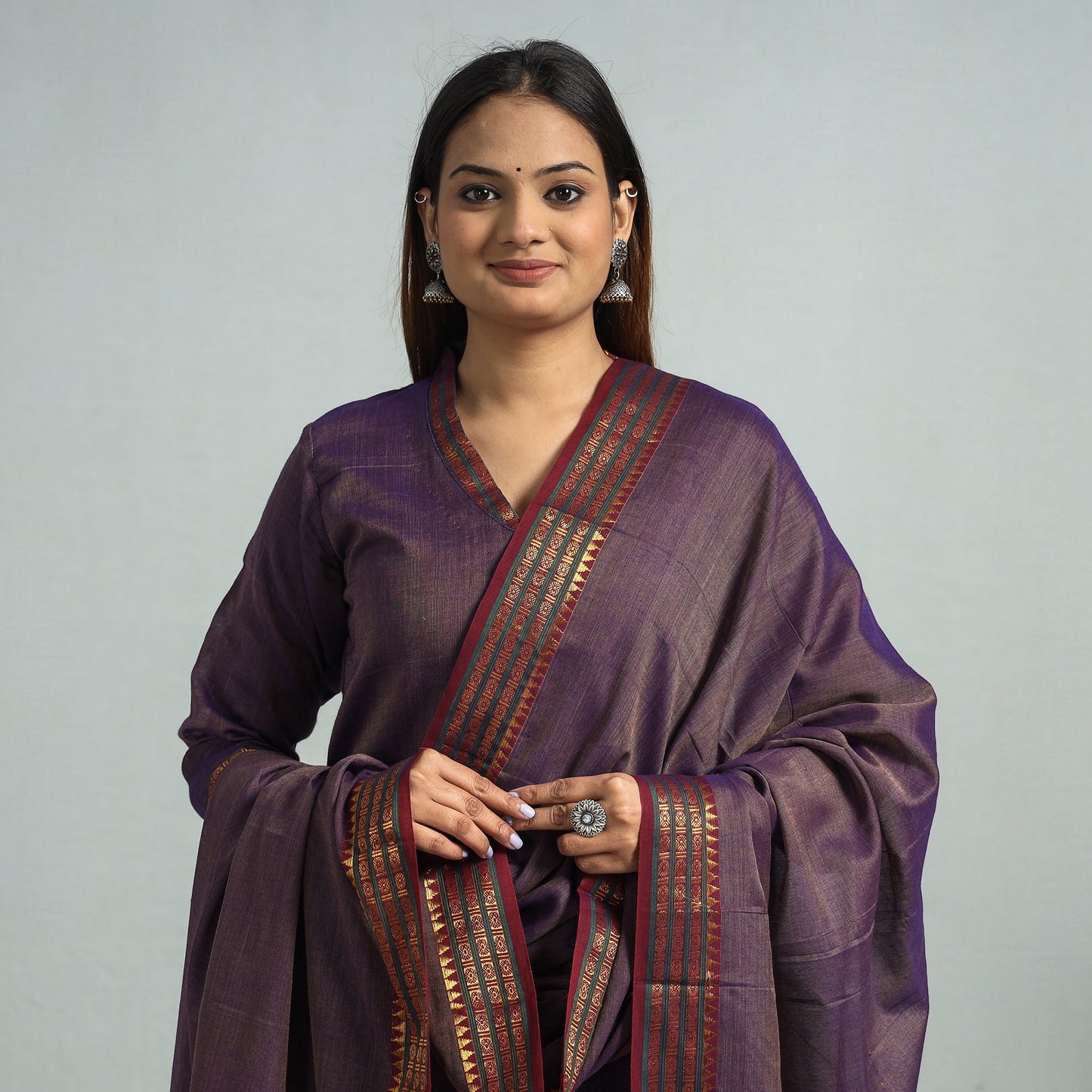Purple - Dharwad Cotton Kurta with Palazzo & Dupatta Set