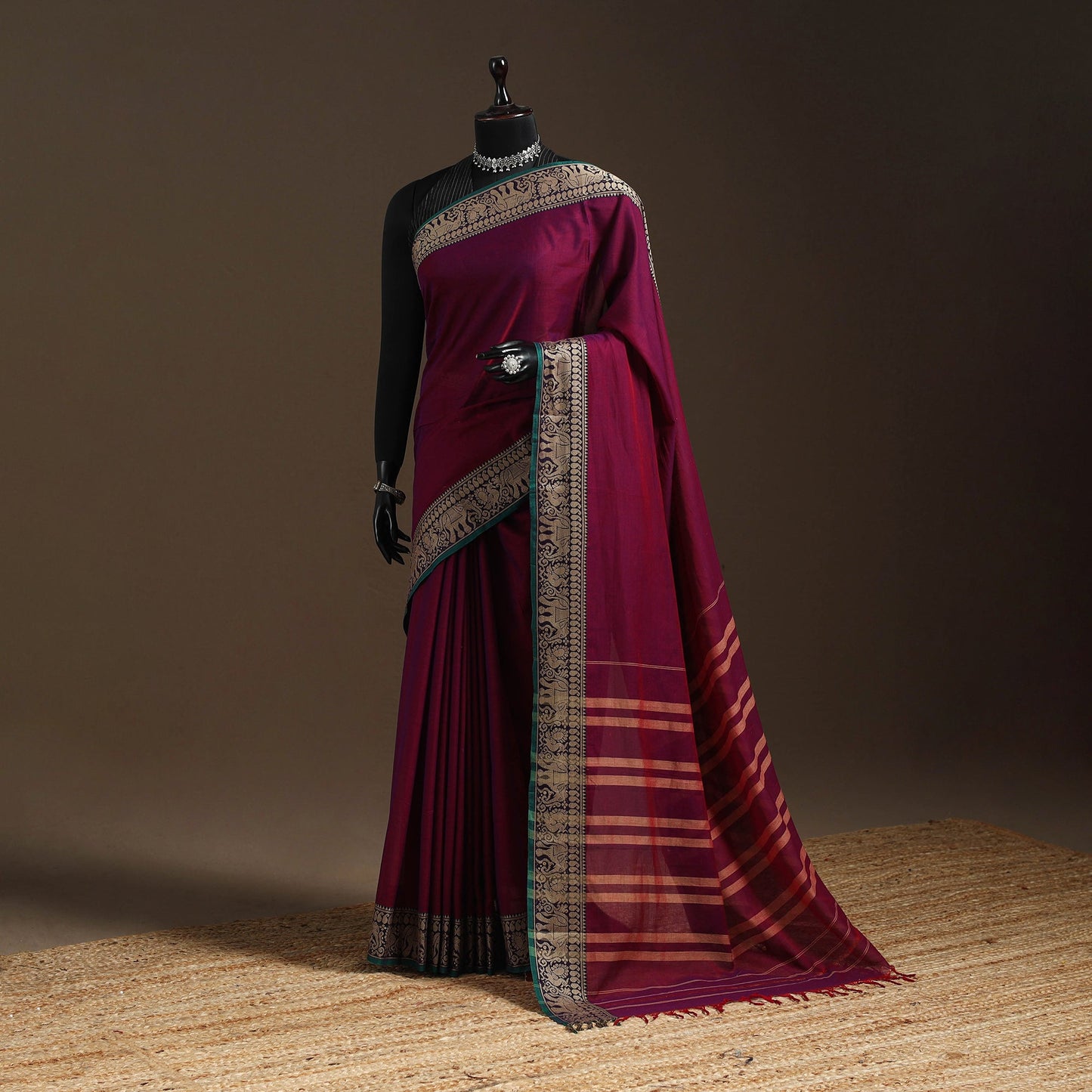 Dharwad cotton saree with border 02 - handcrafted