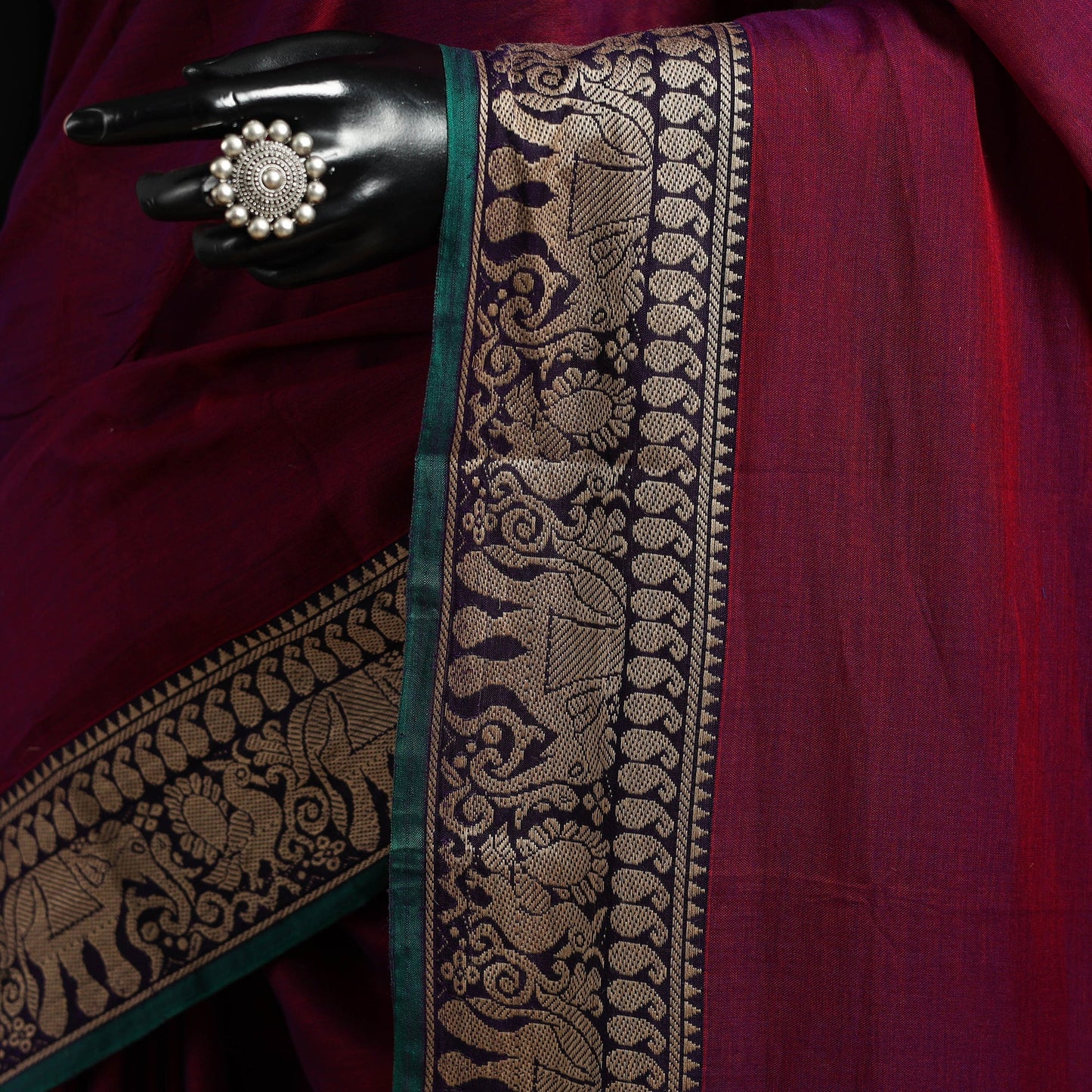 Dharwad cotton saree with border 02 - handcrafted