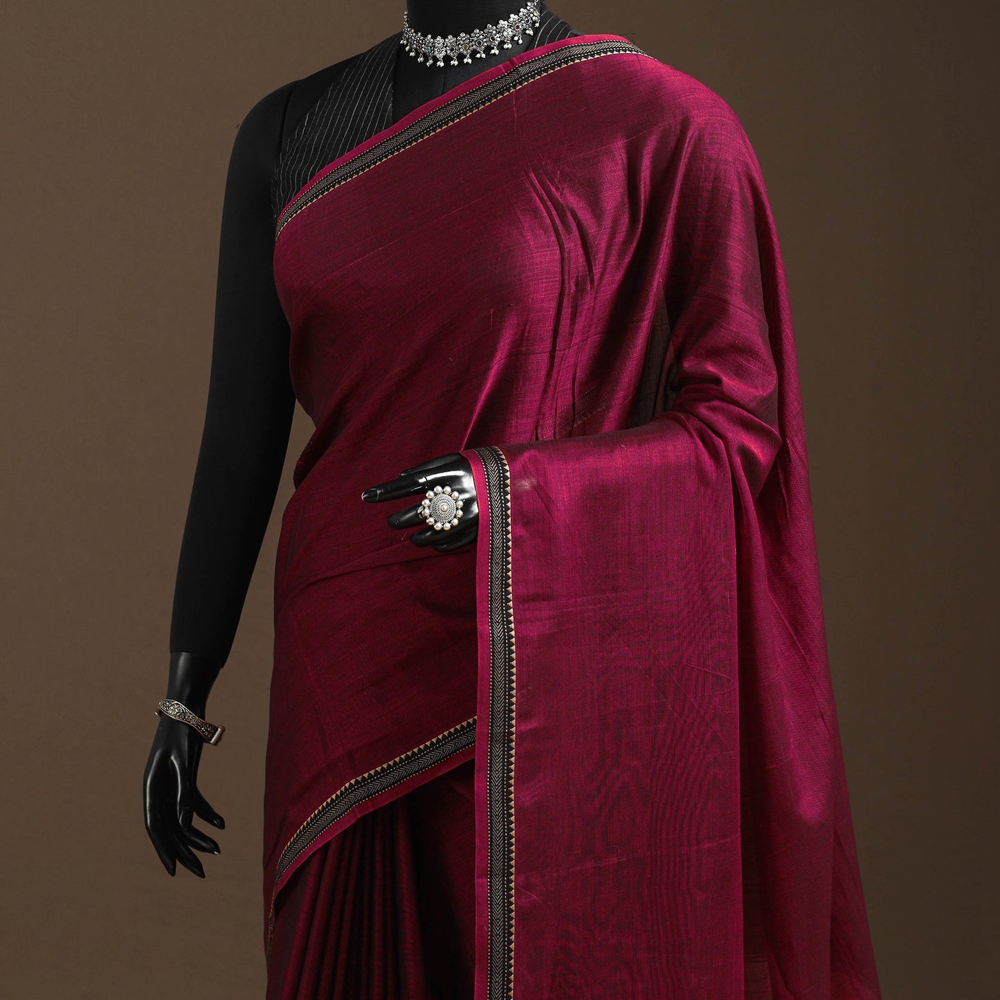 Purple - dharwad cotton saree with border 13 - handcrafted