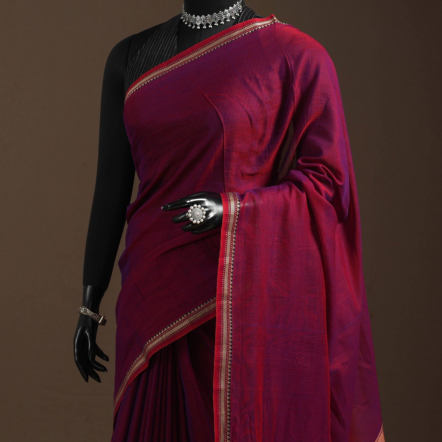 Dharwad cotton saree with border 16 - handcrafted