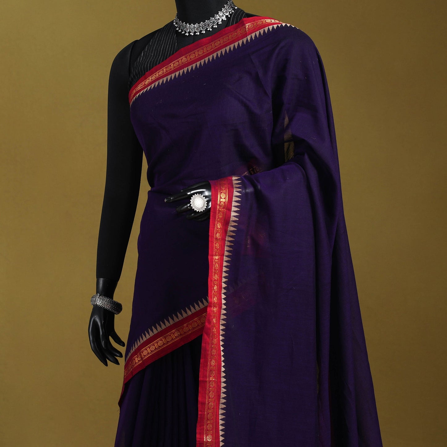 Purple - dharwad cotton saree with border 46 - handcrafted