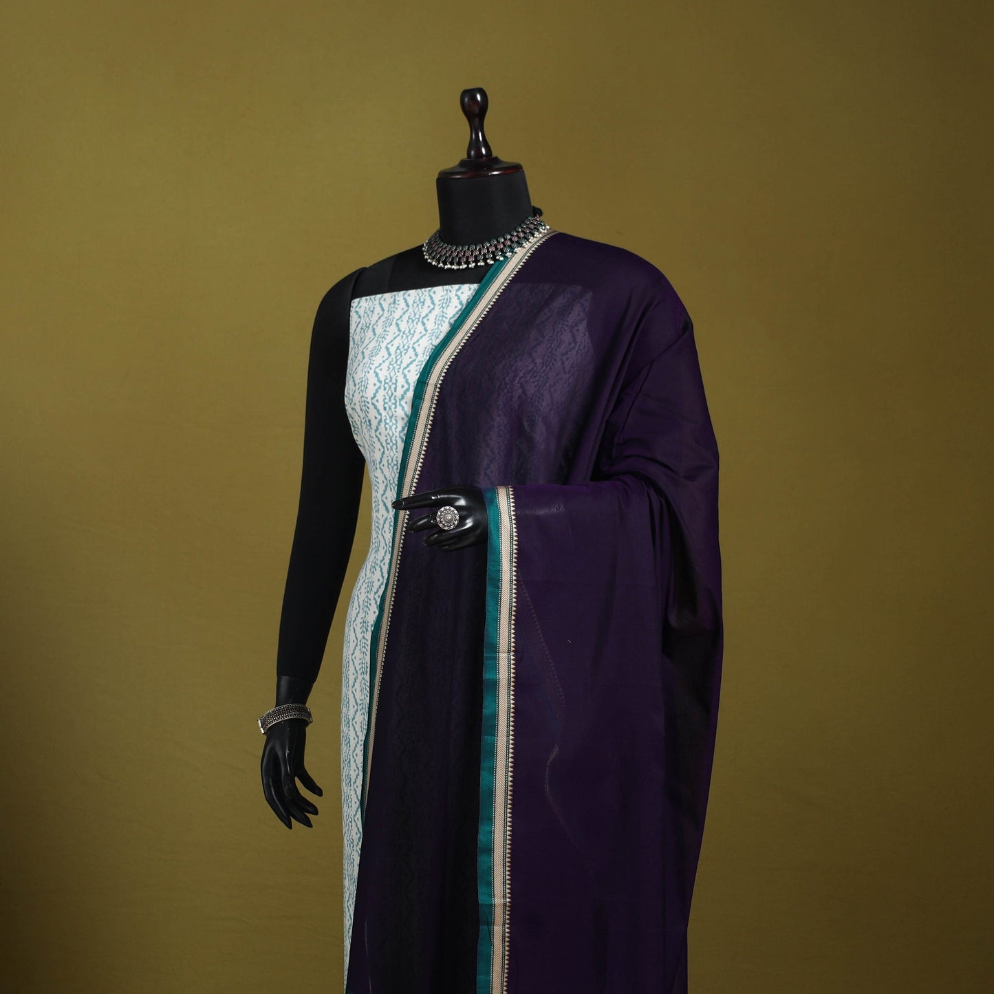 Purple - dharwad mercerised cotton dupatta with border 69