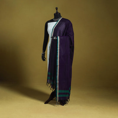 Purple - dharwad mercerised cotton dupatta with border 69