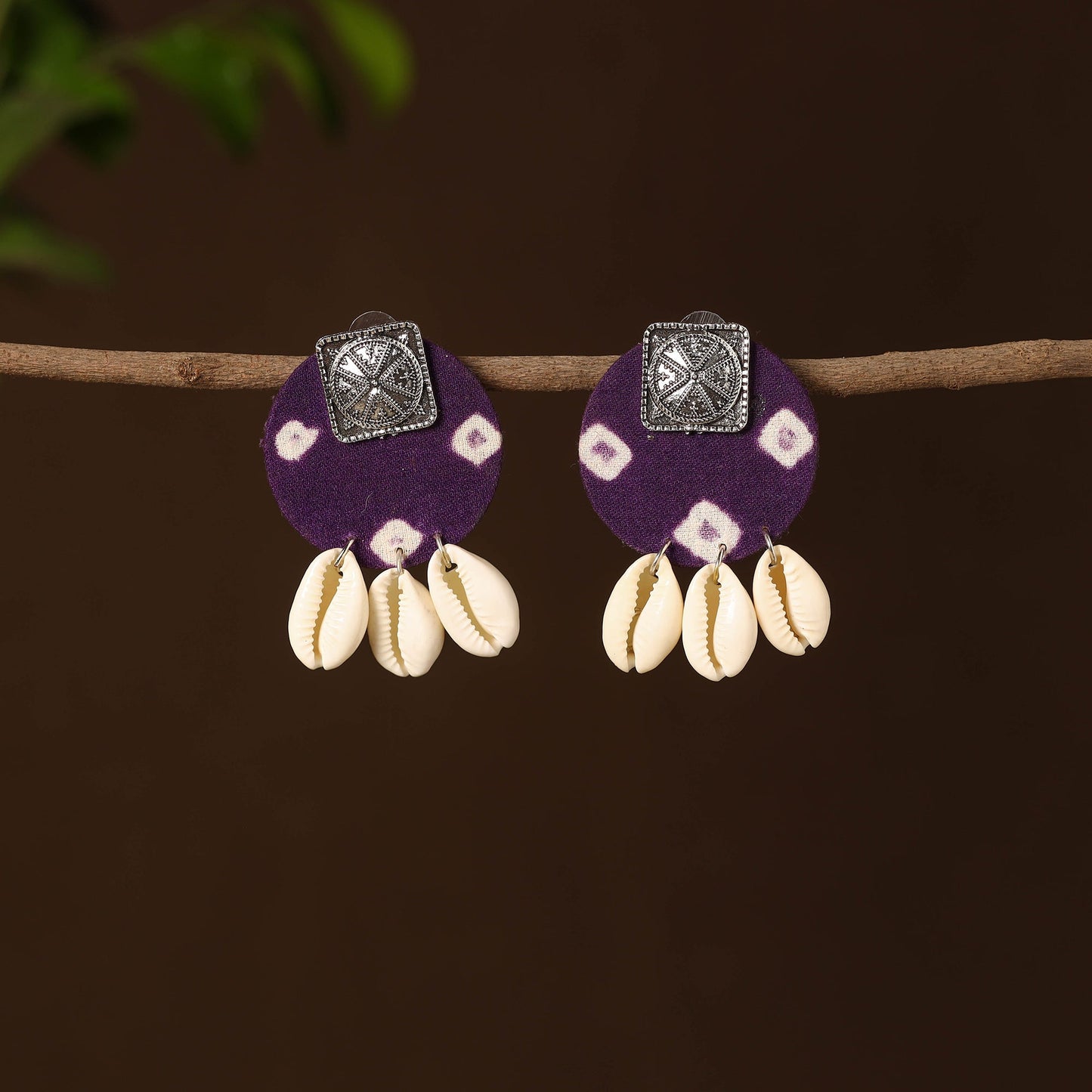 Purple - farah fabart shell work earrings - handcrafted