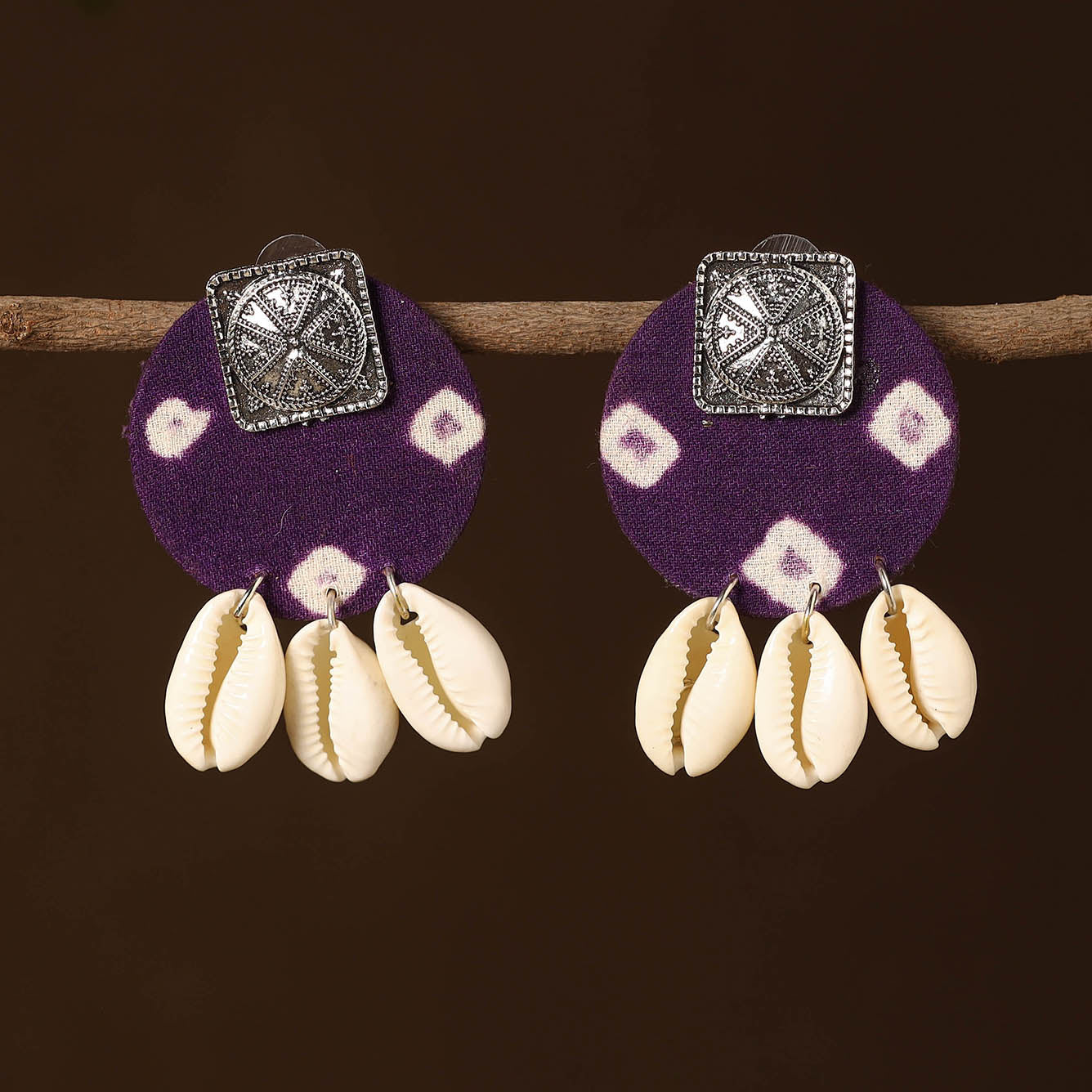 Purple - farah fabart shell work earrings - handcrafted