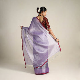 Fine Tissue Zari Purple Bengal Saree with Embroidered Blouse